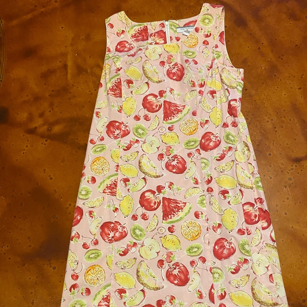 Vintage Real Clothes Women's Mini pencil Dress Size 14 Colorful Pink Green Fruit